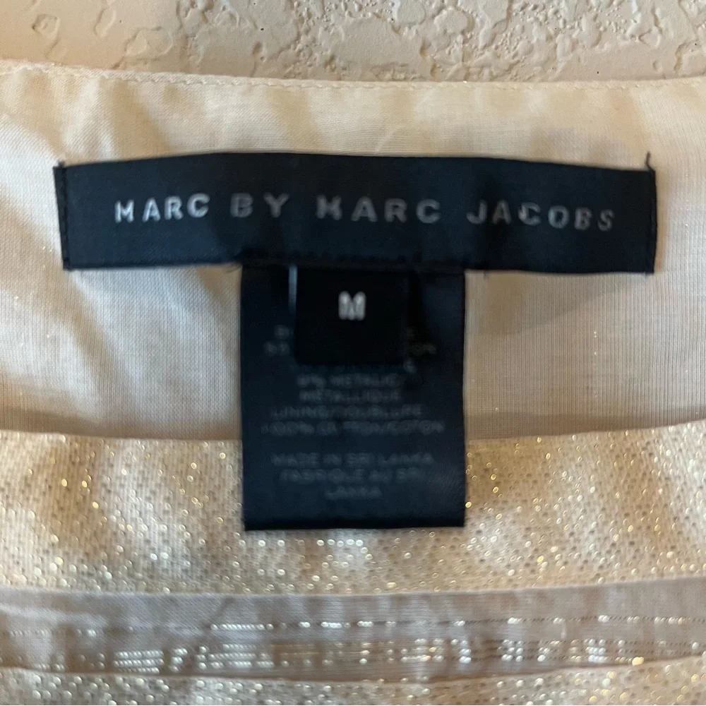 Marc By Marc Jacobs Champagne And Gold Metallic Shift Dress With Pockets SZ M